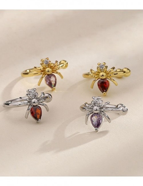 Серьга-кафф «Паук» с фиолетовым камнем Z65794