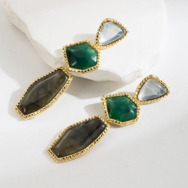 Крупные висячие серьги с разноцветными кристаллами в золотистой оправе CJD92772