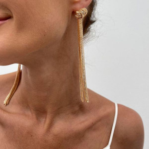 Массивные серьги пусеты из длинных плоских цепей CJL50315