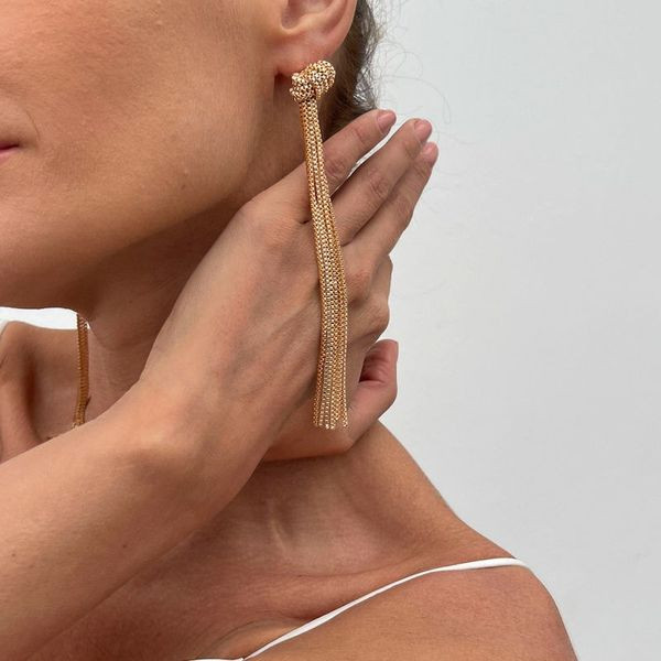 Массивные серьги пусеты из длинных плоских цепей CJL50315