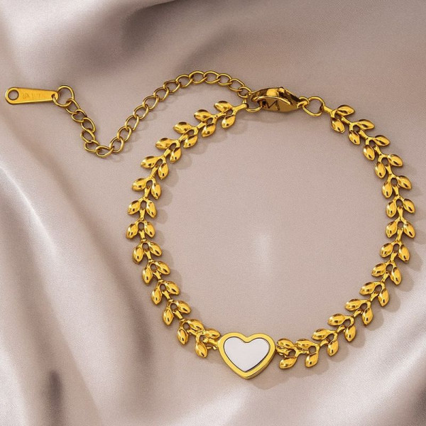 Браслет цепочка с перламутровым сердцем в золотистом обрамлении 1J12144CJJ