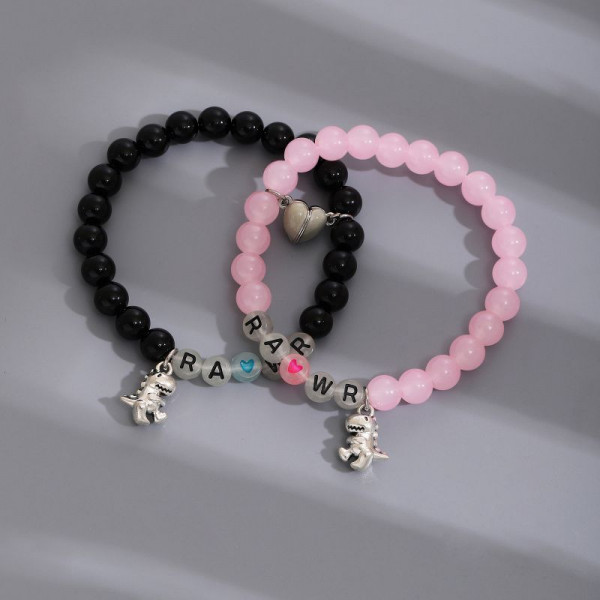 Парные браслеты лесные обитатели с подвесками-зайками CJP84500