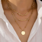 Трехслойное колье с крупными звеньями и круглой подвеской CJP54251