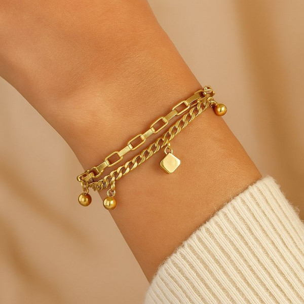 Браслет многослойный с кубическими подвесками и шариками 1J12145CJJ