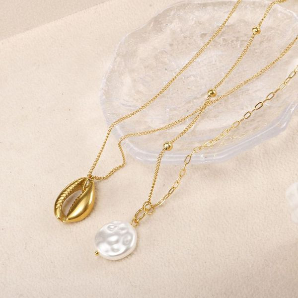 Золотистая цепочка с ракушкой и жемчугом CJL48967