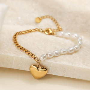 Браслет комбинированный с жемчугом и подвеской-сердцем CJL92063