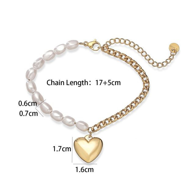 Браслет комбинированный с жемчугом и подвеской-сердцем CJL92063