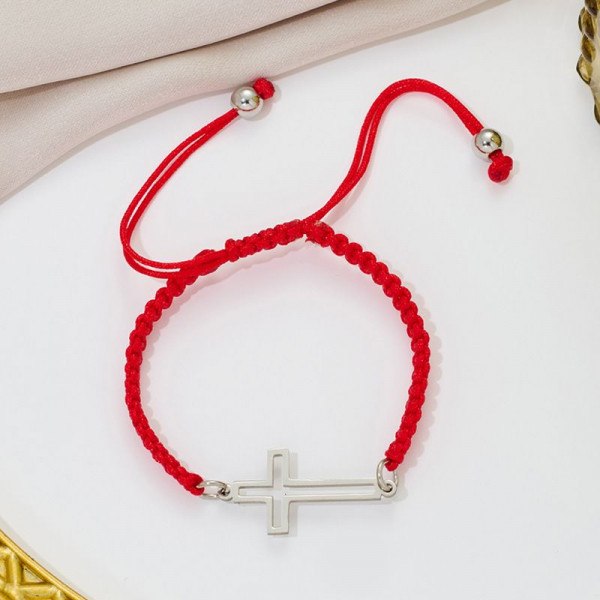 Браслет плетеная нить с лаконичным золотистым крестом CJQ65893