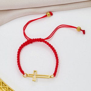 Браслет плетеная нить с лаконичным золотистым крестом CJQ65893