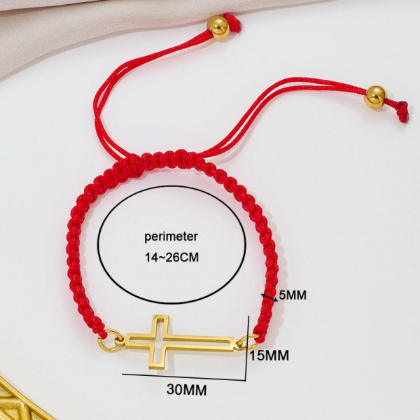 Браслет плетеная нить с лаконичным золотистым крестом CJQ65893
