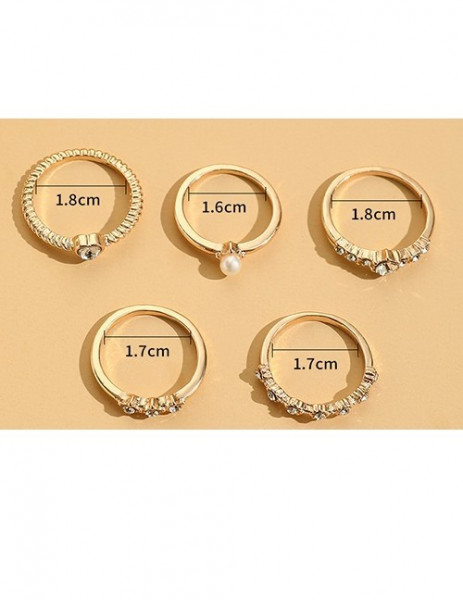 Золотистый набор колец-дорожек с белыми кристаллами T84307