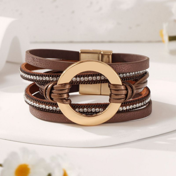 Браслет кожаный с крупным металлическим кольцом CJT05183