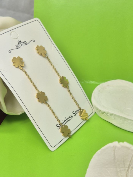 Серьги-цепочки с клевером в стиле Gold 1J10379(CJJ)