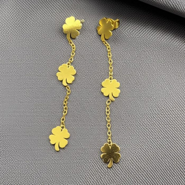 Серьги-цепочки с клевером в стиле Gold 1J10379(CJJ)