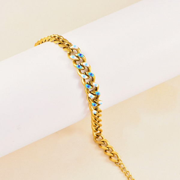 Браслет массивный с бирюзовой эмалью и цепью CJL34025