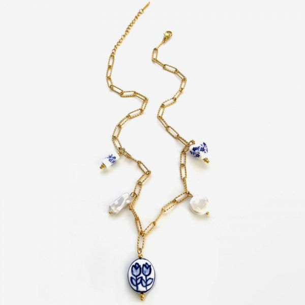 Золотистая цепочка с синими бусинами CJM23586