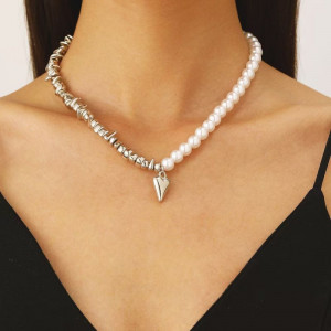 Массивное колье-цепь с жемчугом и сердцем 1J11874CJJ