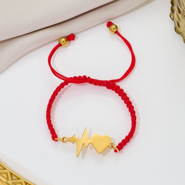 Браслет плетеная нить с серебристым пульсом и сердцем CJQ65898