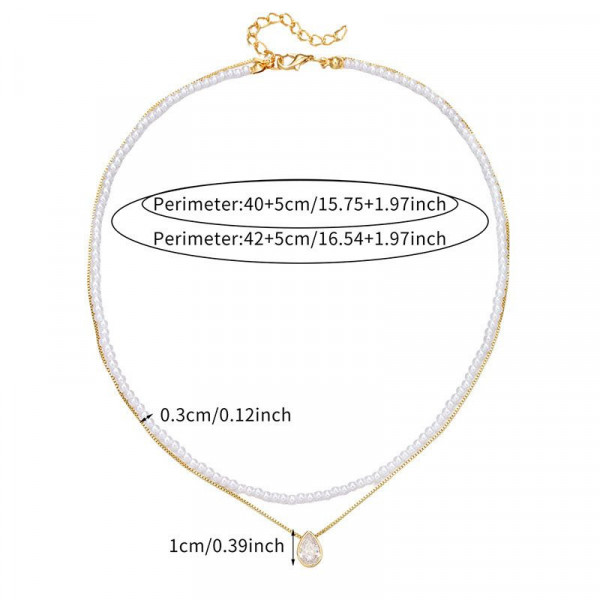 Многослойный сет из жемчужной нити и цепочки с кристаллом CJL32681