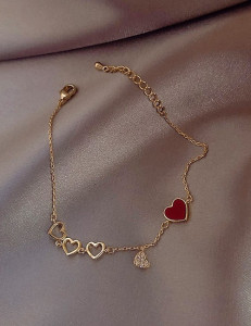 Браслет цепочка с красным сердцем T91988