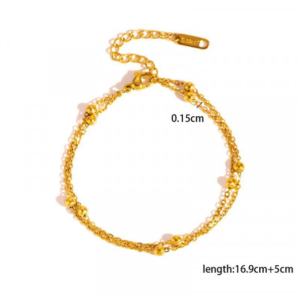 Браслет двухрядный многослойный с декоративными шариками и золотистым напылением CJL30200