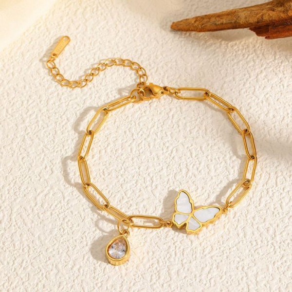 Браслет-цепочка с подвеской в форме бабочки и каплей CJL19792