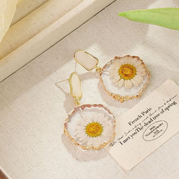 Висячие серьги с натуральными сухоцветами в круглой оправе CJH50879