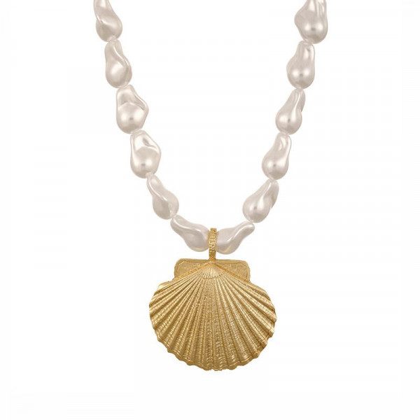 Массивное жемчужное колье с крупными золотистыми подвесками CJL22885