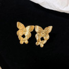 Золотистые серьги-пусеты Бабочки с фактурой CJD03307