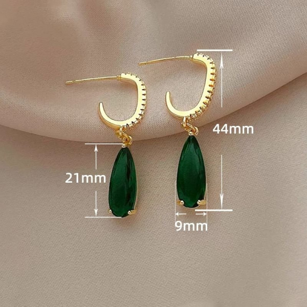 Серьги-подвески с зелёными каплями и стразами CJC14941