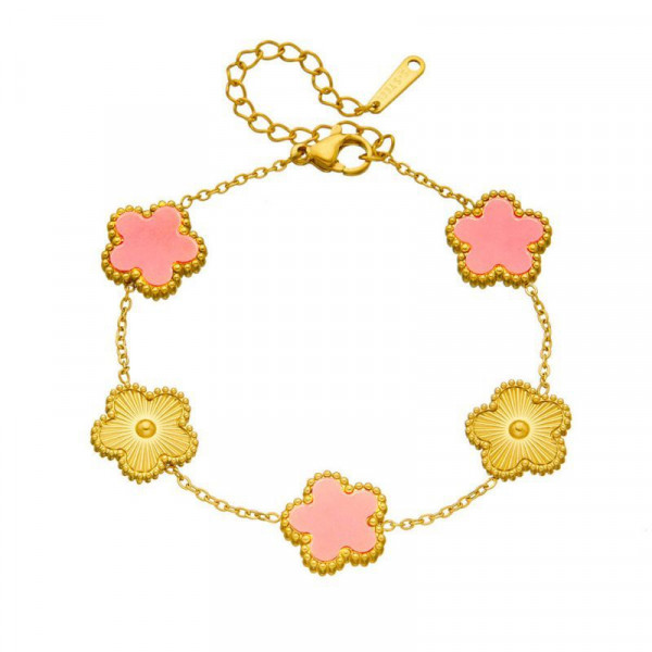 Браслет-цепочка с розовыми цветочными элементами CJH62913