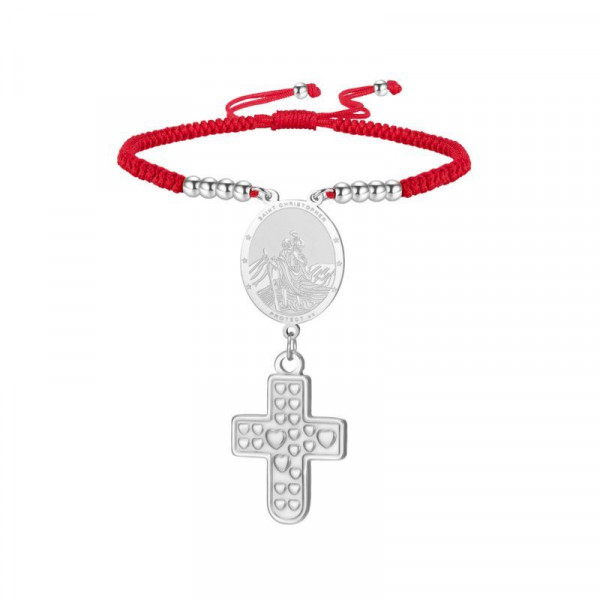 Браслет нить с медальоном и подвеской-крестом в серебре CJS87026