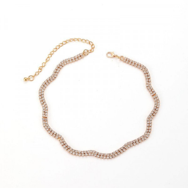 Волнистое колье обруч с инкрустацией мелкими стразами CJJ08497