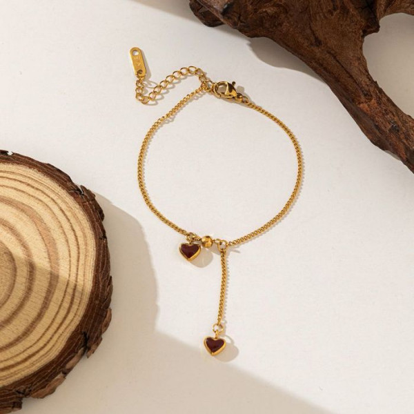 Браслет-галстук золотистый с эмалевыми алыми сердцами CJM35016