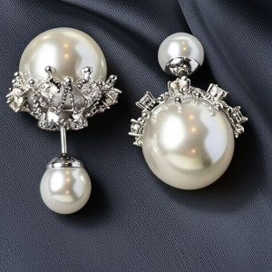 Массивные серьги-пусеты Крупный жемчуг в серебристой короне 1J11805CJJ