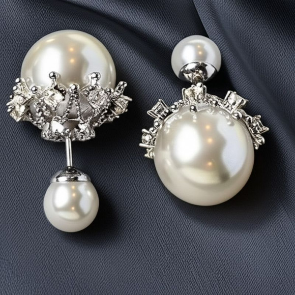 Массивные серьги-пусеты Крупный жемчуг в серебристой короне 1J11805CJJ