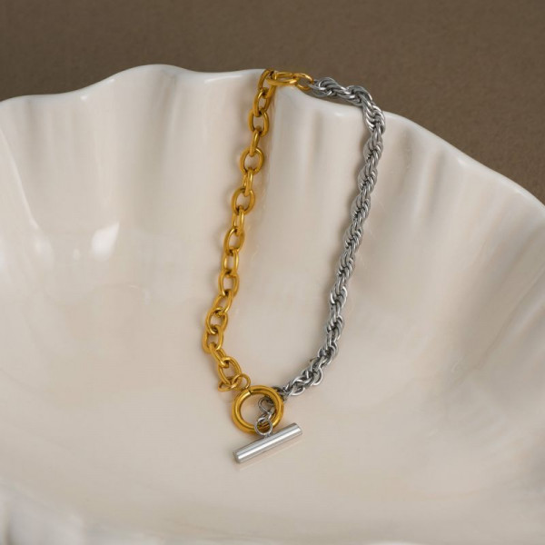 Браслет комбинированный из двух цветов металла с замком тогл CJL20222