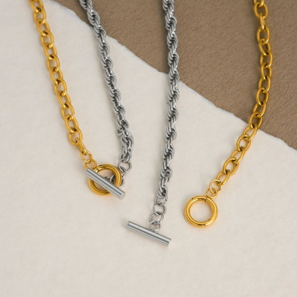 Браслет комбинированный из двух цветов металла с замком тогл CJL20222