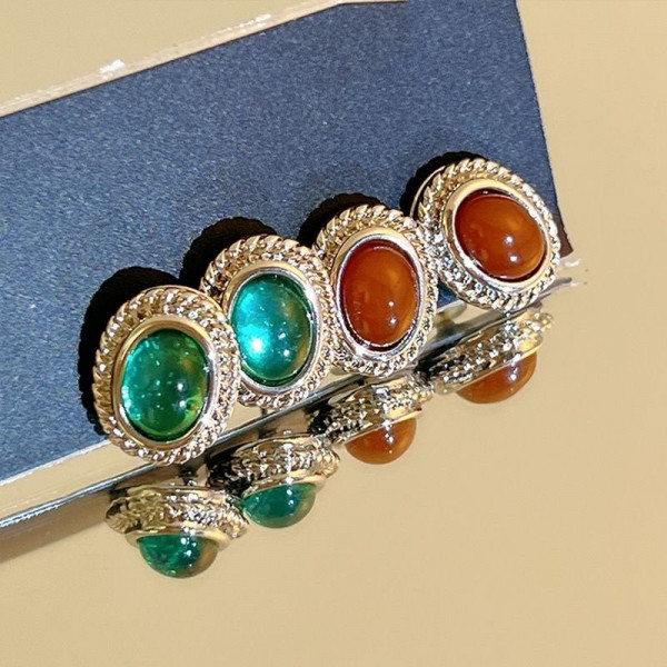 Винтажные серьги-пусеты изумрудные овалы M86410