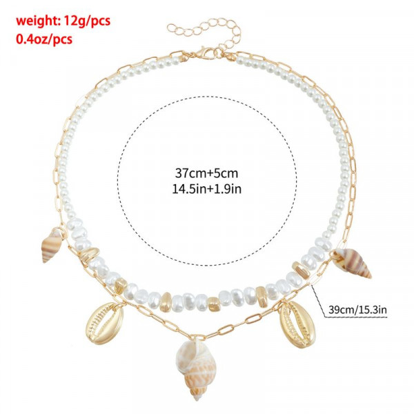 Многослойная цепочка с жемчугом и подвеской-раковиной 1J11877CJJ