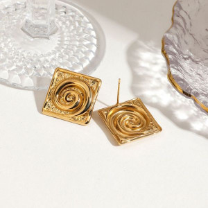 Серьги-пусеты Квадраты со спиральным рельефом CJL90395