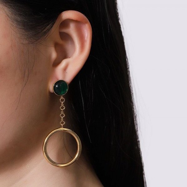 Висячие серьги «Зеленый кристалл и круг» M95841