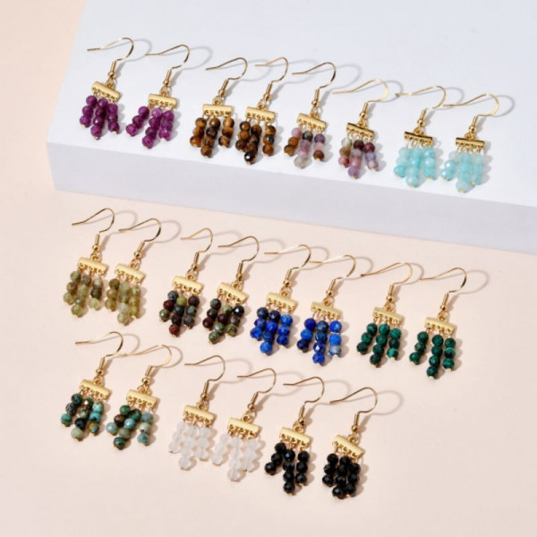 Висячие серьги с гроздьями бирюзовых бусин в стиле бохо CJH65732