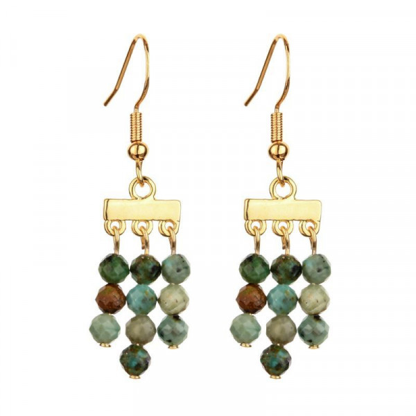 Висячие серьги с гроздьями бирюзовых бусин в стиле бохо CJH65732