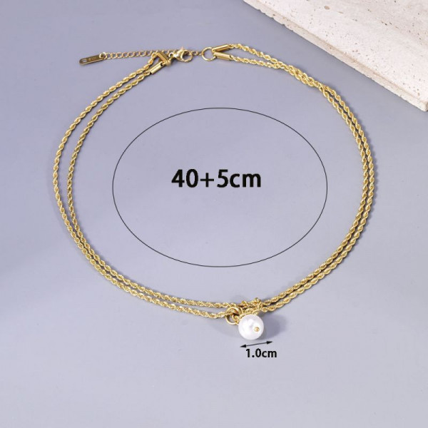 Двойное золотистое колье с крупным жемчугом CJL14406