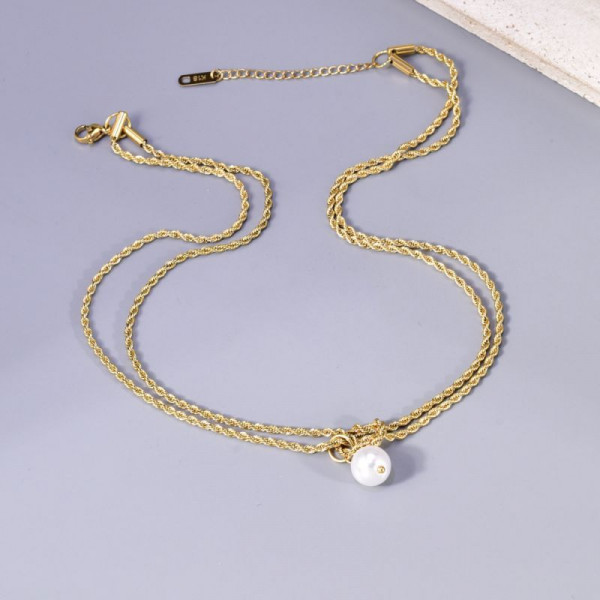 Двойное золотистое колье с крупным жемчугом CJL14406