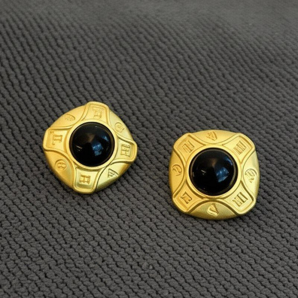 Акцентные серьги-пусеты в стиле винтаж с черным агатом 1J11918CJJ