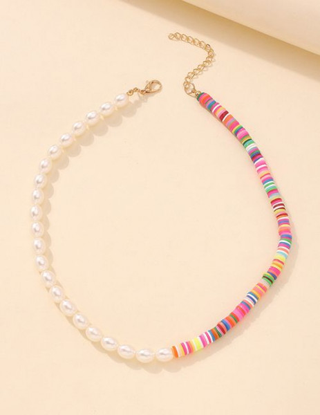 Двусоставные Бусы из жемчуга и разноцветных дисков W17795MSK