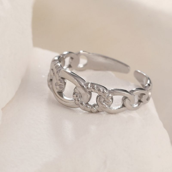 Стальное кольцо-цепочка с сияющими звеньями CJH27393