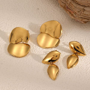 Серьги-пусеты Капли двойные фактурные CJL48443